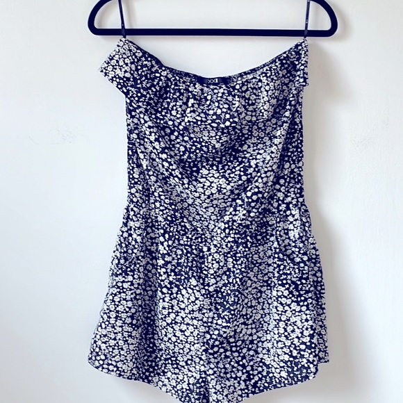 Black and White Strapless Floral Romper - Picture 1 of 2